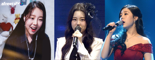 시청자들과 노래로 소통하는 시간이 음악 BJ 주영스트에게는 가장 행복한 순간이라고 한다. 왼쪽부터 아프리카TV 라이브 방송 중 열창 모습과 매 연말 개최되는 아프리카TV BJ 대상 무대에 올라 메인 게스트로 축하 공연을 선보이는 장면.  아프리카TV 제공